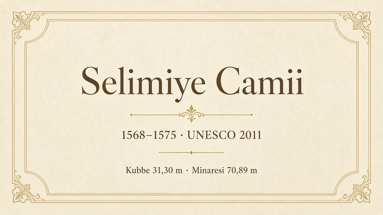Selimiye Camii 1568–1575, UNESCO 2011. Kubbe 31,30 m. Kaynak: Kültür Portalı ve Edirne Valiliği