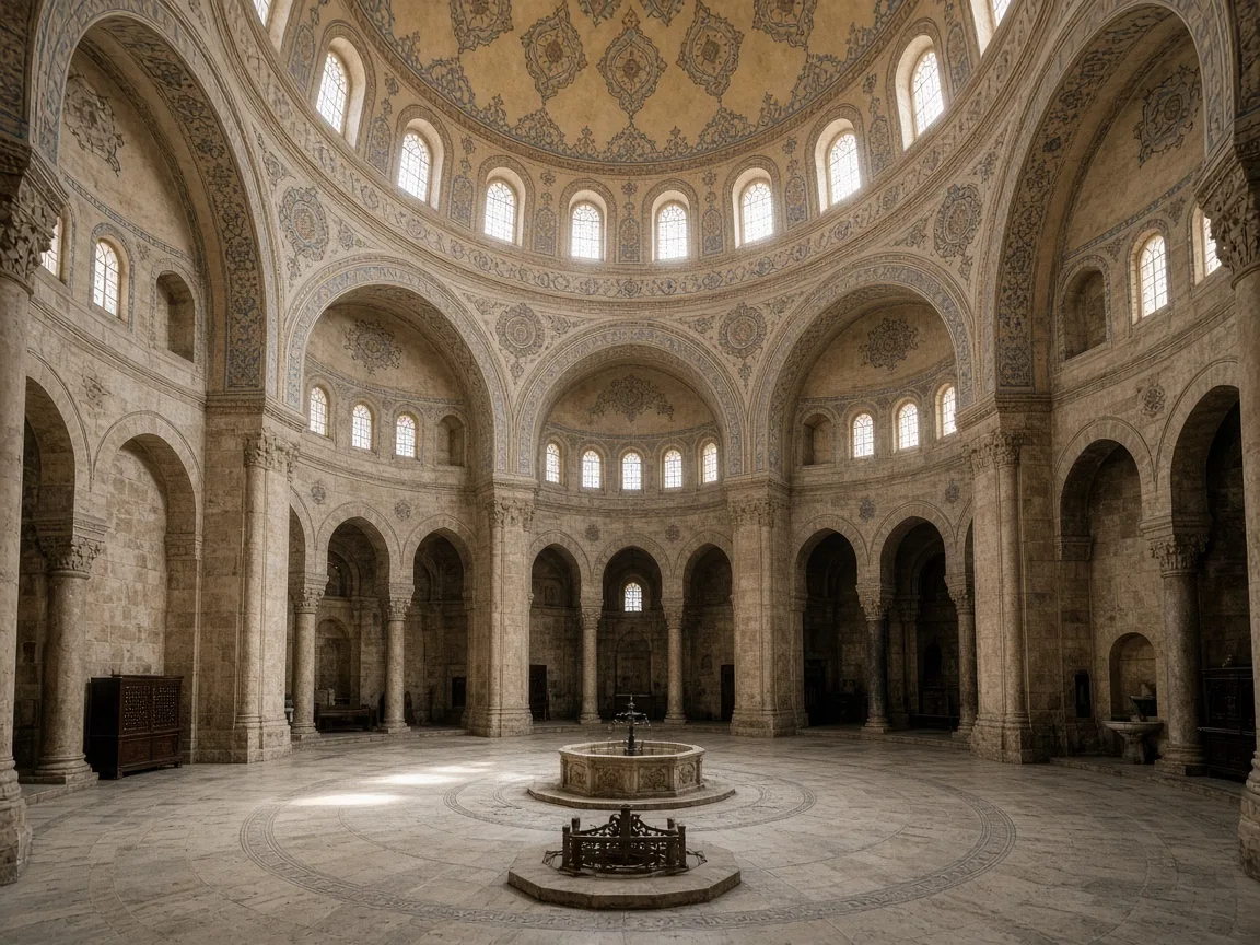 Çok kubbeli, ferah ve aydınlık tarihi Osmanlı darüşşifasının iç mekânı