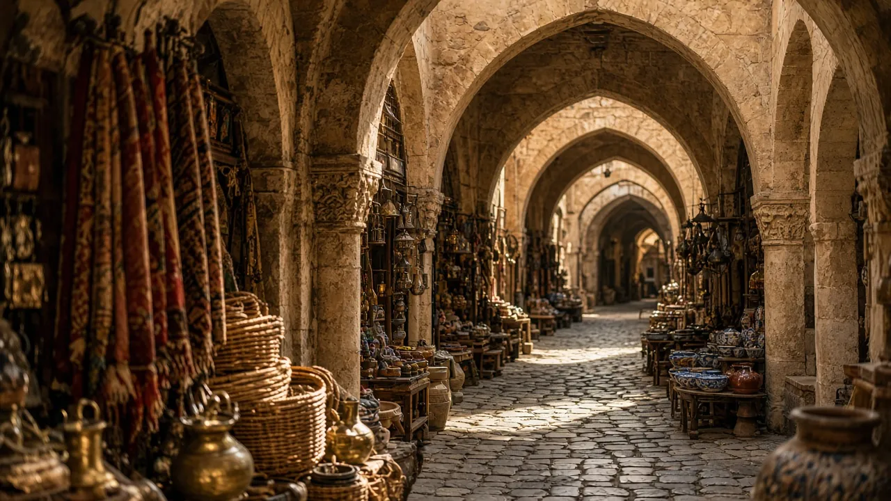 Taş kemerli tarihi kapalı çarşıda el işleri ve yöresel ürünler