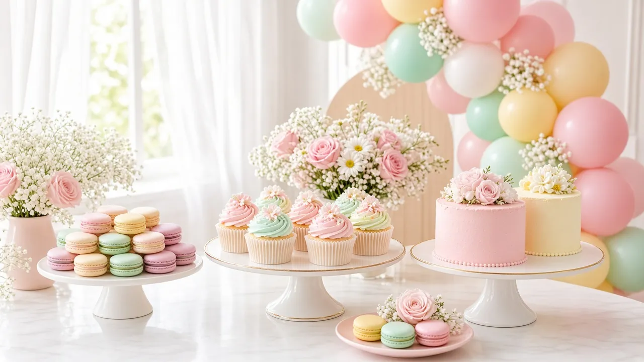 Pastel temalı baby shower tatlı masası