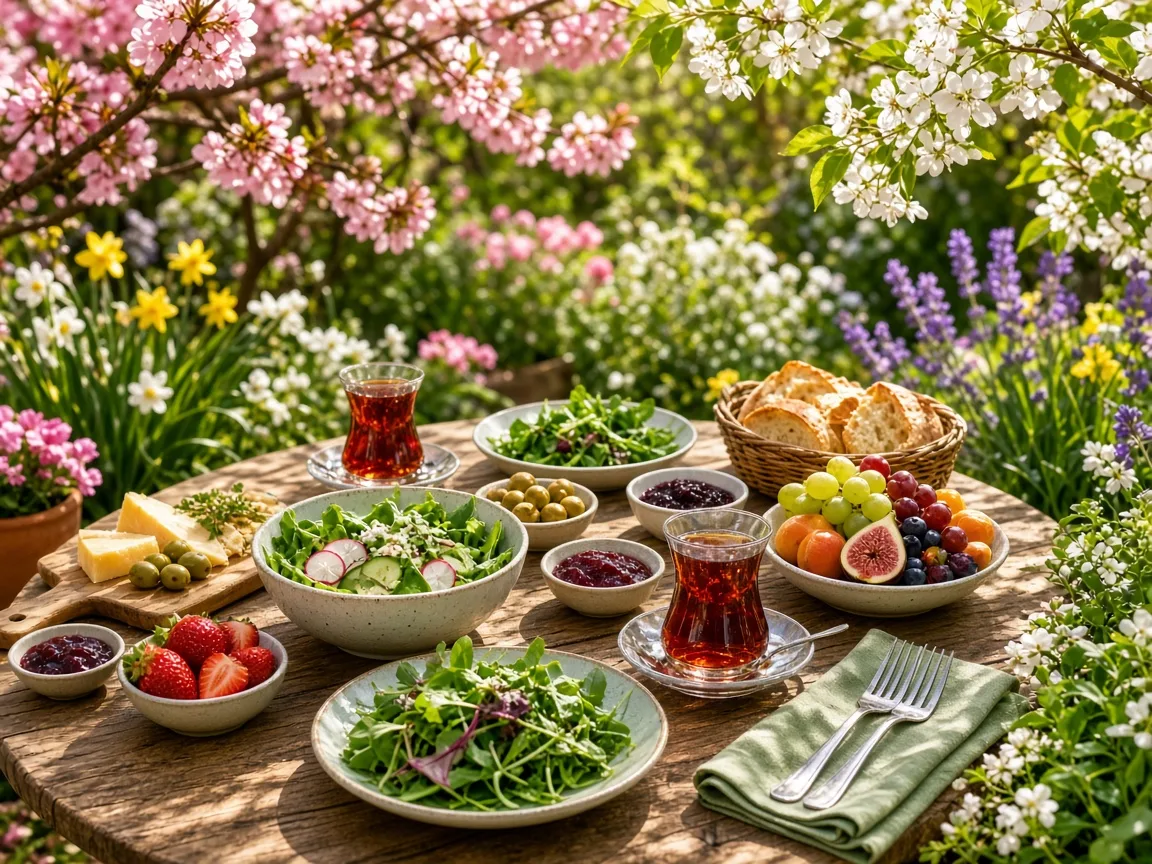 Yaz sabahı avluda serin sofra