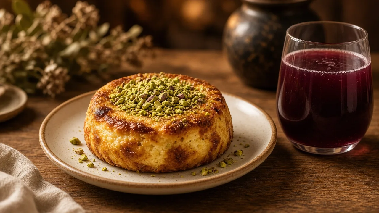 Fıstıklı sıcak peynir helvası ve bir bardak hardaliye